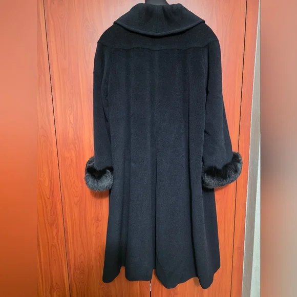Cinzia Rocca By Rodel Black Winter Wool Coat w Fox Fur Trim Cuffs IT46/ US 16 - Picture 3 of 17